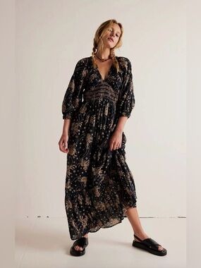 Free People Golden Hour Maxi Dress In Black Small